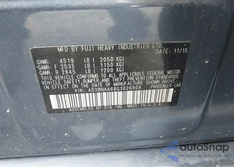 2016 Subaru Legacy 2.5I z USA, uszkodzony, nr VIN 4S3BNAA68G3026809